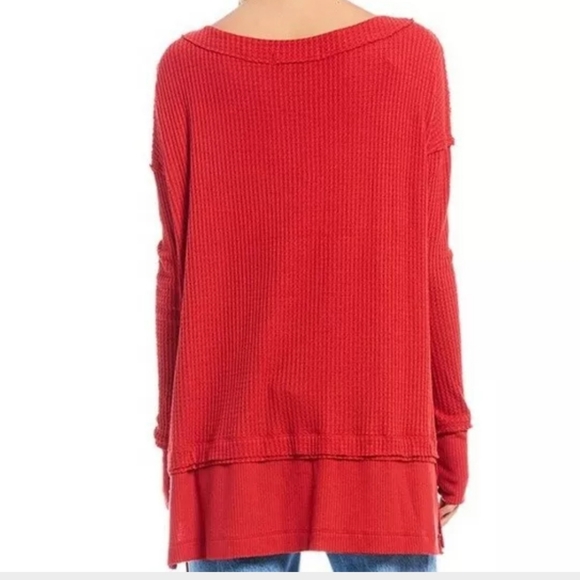 Free People We The Free North Shore Thermal Boat Neck Tee Phoenix Red Siz XS NWT - Picture 4 of 13